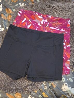 all in motion Black Bike Shorts And  Pink-Orange Printed Bike Shorts Bundle